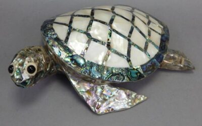 Fine ornate abalone shell mother of pearl turtle sculpture