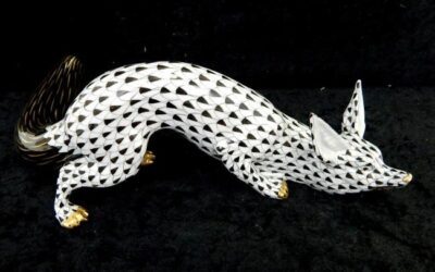 Herend Hungary Sneaky Sly Fox Black Fishnet Figurine