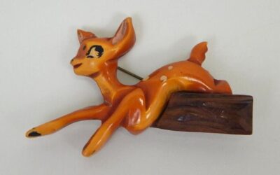 Vintage 1940s Bakelite Wood Disney Bambi Deer Pin