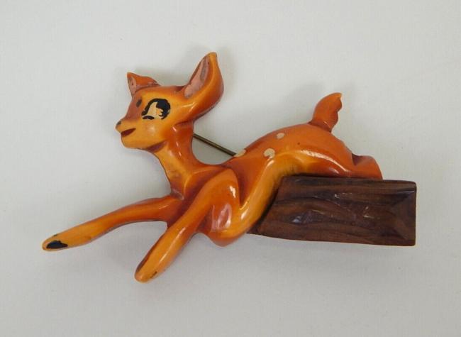 Vintage 1940s Bakelite Wood Disney Bambi Deer Pin